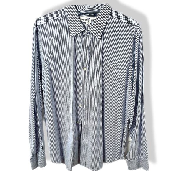 Old Navy The Classic Shirt Slim Fit XL Blue White pinstripe - Picture 1 of 7